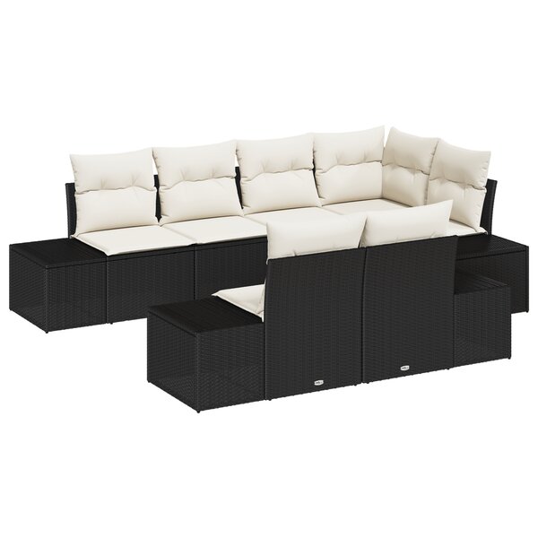 vidaXL Set de canapé de jardin 7 pièces avec coussins noirs en rotin