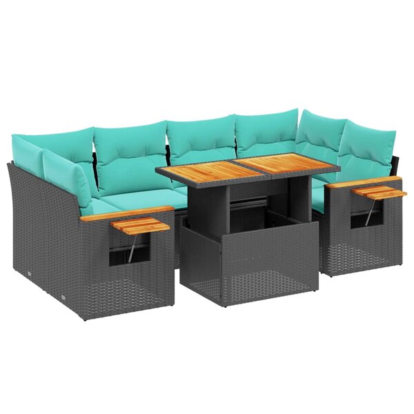 vidaXL Salon de jardin 7 Pièces avec coussins noir résine tressée