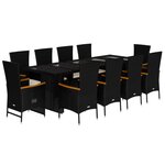 vidaXL Ensemble à manger de jardin 11 Pièces coussins noir résine tressée
