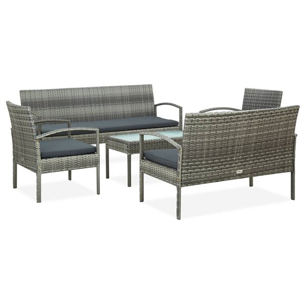 vidaXL Salon de jardin 5 Pièces avec coussins Résine tressée Gris