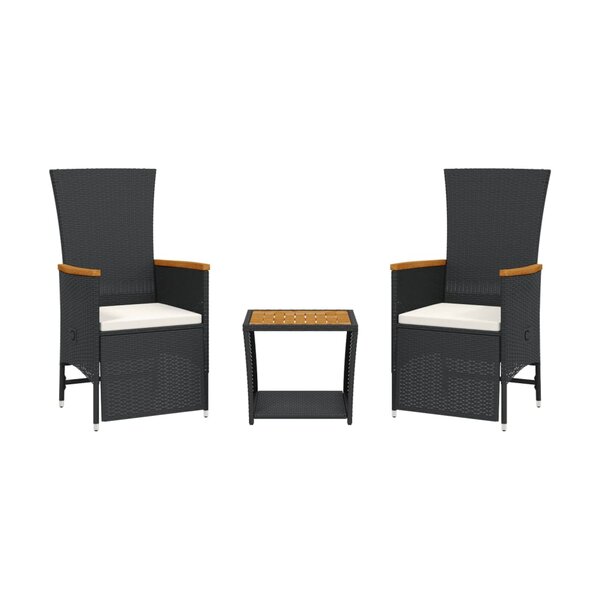 vidaXL Ensemble à manger de jardin avec coussins 3 Pièces Noir
