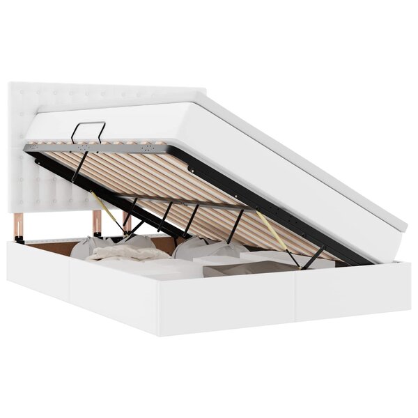 vidaXL Lit avec rangement et LED Blanc pur 140 x 200 cm Simili cuir