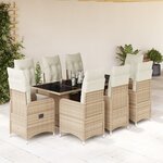 vidaXL Ensemble de bistro de jardin 9 Pièces coussins beige poly rotin