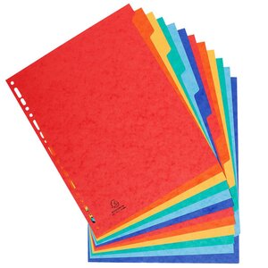 Intercalaires neutres maxi A4+ en carte lustrée, 12 divisions - Assortis