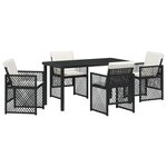 Ensemble de salle à manger de jardin 5 pièces avec coussins en poly rotin noir