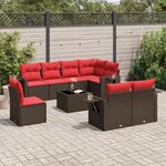 vidaXL Salon de jardin avec coussins 9 Pièces marron résine tressée