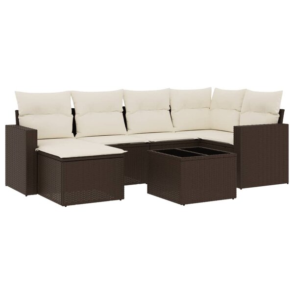 vidaXL Salon de jardin avec coussins 7 Pièces marron résine tressée