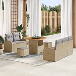 Ensemble de canapés de jardin 8 pièces avec coussins beige en rotin synthétique acacia