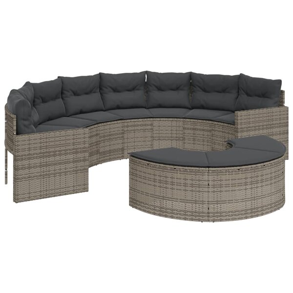 vidaXL Salon de jardin 2 Pièces demi-rond gris résine tressée