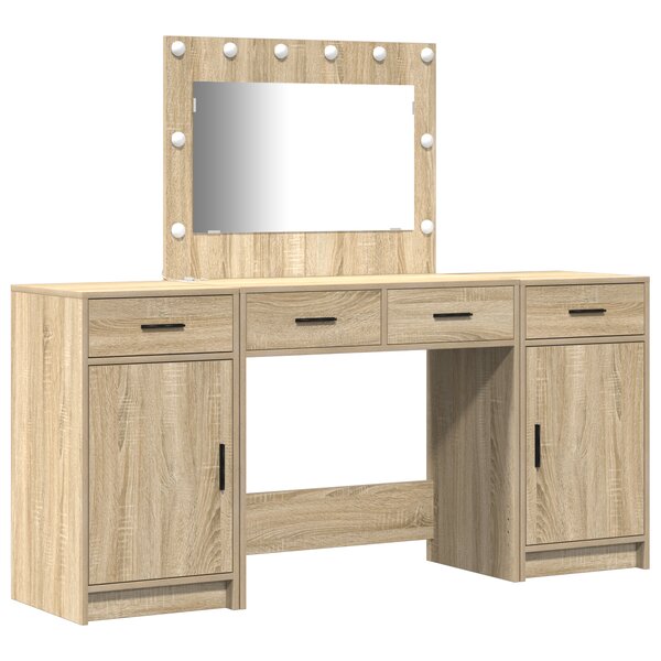 Ensemble de coiffeuse 3 pièces avec LED en chêne Sonoma en bois d'ingénierie