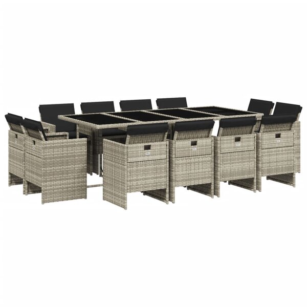 vidaXL Ensemble à manger de jardin et coussins 13 Pièces gris clair rotin