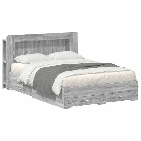 vidaXL Cadre de lit avec rangement Sonoma gris 160 x 200 cm