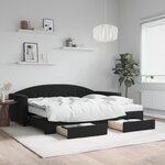 vidaXL Lit de jour avec gigogne et tiroirs noir 90x200 cm velours
