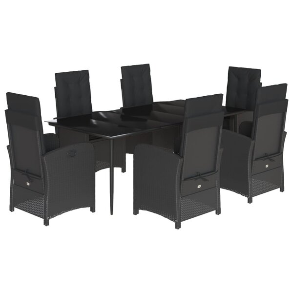 vidaXL Ensemble à manger de jardin coussins 7Pièces Noir Résine tressée