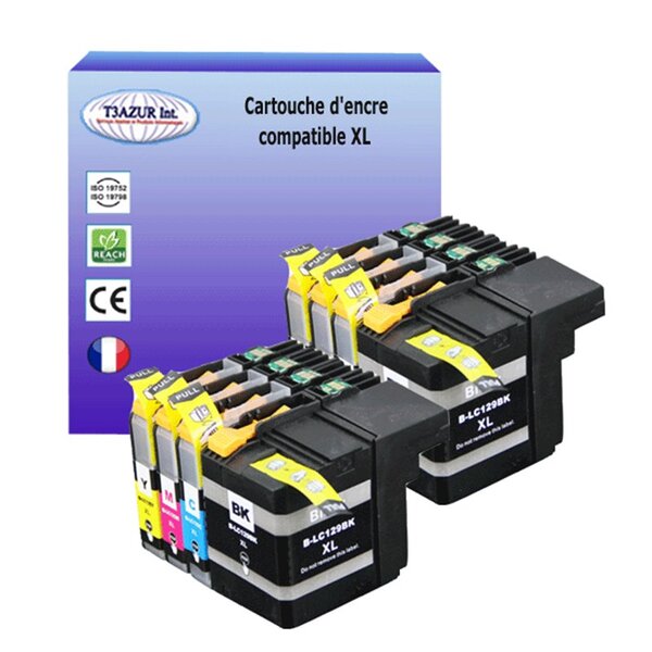 T3AZUR Lot de 8 Cartouches compatibles avec Brother LC129XL  LC125XL pour Brother MFC-J6520DW MFC-J6720DW