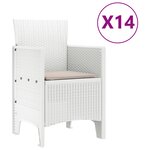 Ensemble de salle à manger de jardin 15 pièces avec coussins en poly rotin blanc