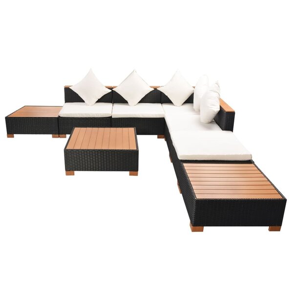 Salon de jardin meuble d'extérieur ensemble de mobilier 8 pièces avec coussins résine tressée noir 02_0017755