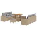 Ensemble de canapés de jardin 9 pièces avec coussins beige en poly rotin acacia