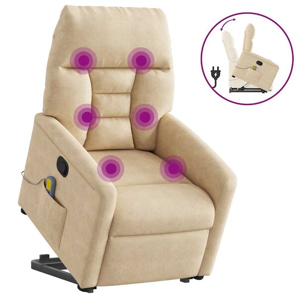 vidaXL Fauteuil inclinable de massage crème tissu microfibre