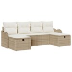 Ensemble de canapé de jardin vidaXL 6 pièces avec coussins Beige Poly Rotin