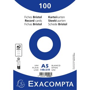 Paquet 100 Fiches Sous Film - Bristol Uni Non Perforé 148x210mm - Blanc - X 10 - Exacompta