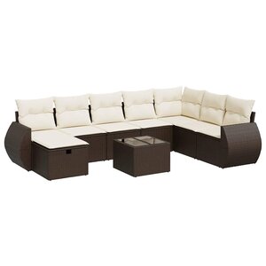 vidaXL Salon de jardin avec coussins 9 Pièces marron résine tressée