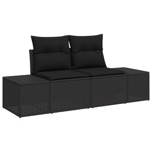vidaXL Canapé de jardin 2 places avec rangement et coussins noir en rotin synthétique