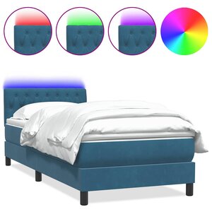 vidaXL Sommier à lattes de lit et matelas et LED bleu foncé 80x210 cm velours