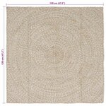 vidaXL Tapis de surface Carré Naturel et Blanc 120 x 120 cm Jute