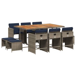 vidaXL Ensemble à manger de jardin 11 Pièces coussins gris résine tressée