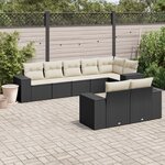 vidaXL Salon de jardin 8 Pièces avec coussins noir résine tressée