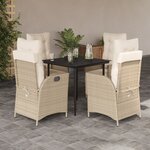 vidaXL Ensemble à manger de jardin avec coussins 5Pièces Beige poly rotin
