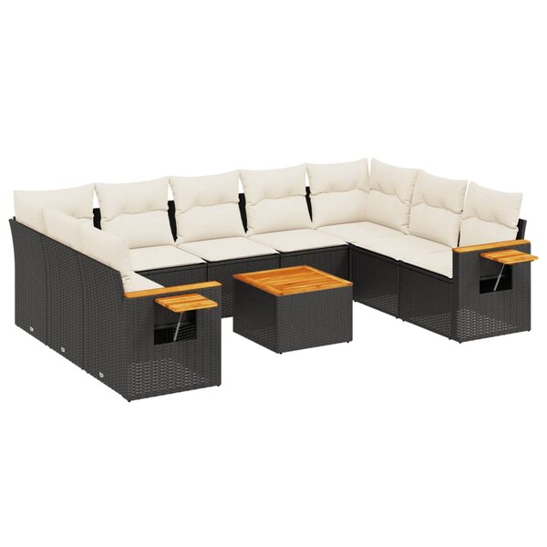 vidaXL Salon de jardin 10 Pièces avec coussins noir résine tressée