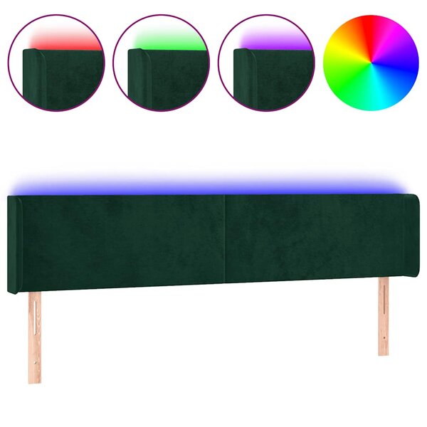 vidaXL Tête de lit à LED Vert foncé 203x16x78/88 cm Velours