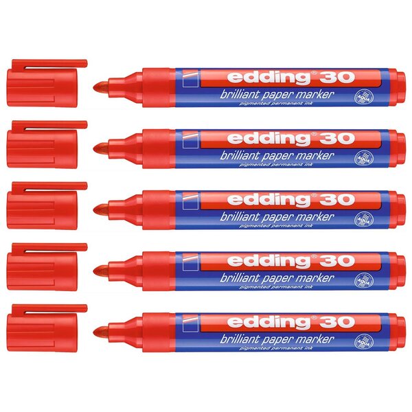 Marqueur Papier Encre Brillante 30 Rouge Pointe Ronde 1 5-3 mm x 5 EDDING