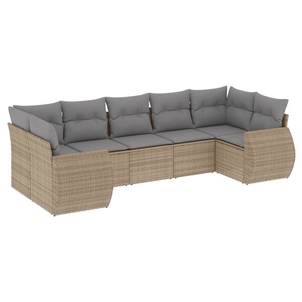 vidaXL Salon de jardin avec coussins 7 Pièces beige résine tressée