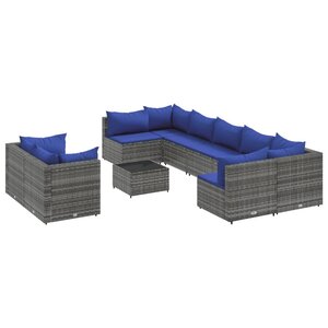 vidaXL Salon de jardin avec coussins 10 Pièces gris résine tressée