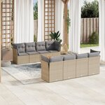 vidaXL Salon de jardin avec coussins 9Pièces mélange beige résine tressée