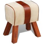 Vidaxl tabouret toile et cuir véritable marron 40 x 30 x 45 cm