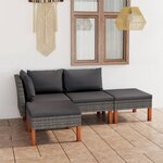 vidaXL Salon de jardin 4 Pièces avec coussins Résine tressée Gris