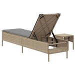 vidaXL Chaise longue avec table et coussin beige résine tressée