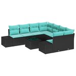 vidaXL Ensemble de canapé de jardin 9 Pièces Noir et turquoise polyrotin