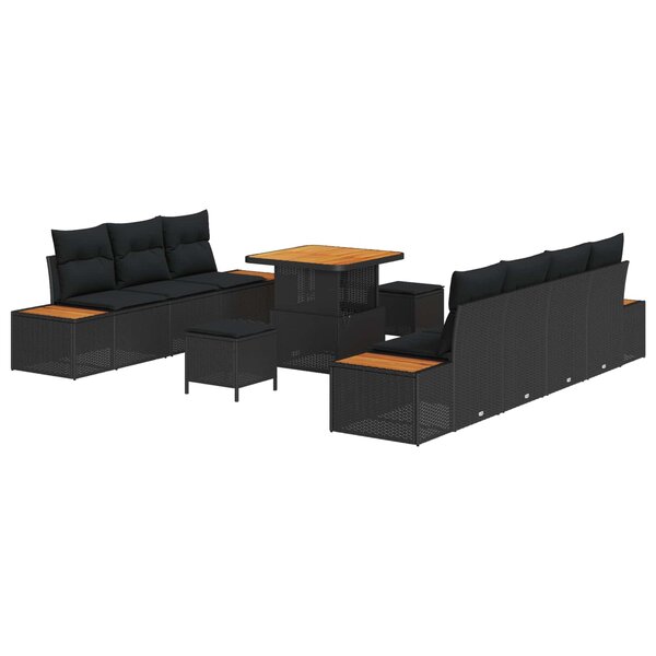 vidaXL Ensemble de canapé de jardin avec coussin 10 Pièces Noir