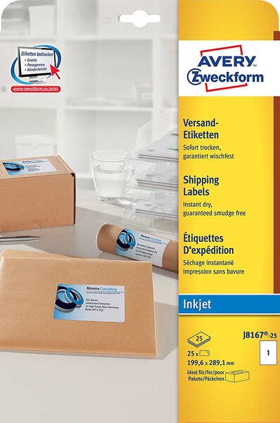 Bte de 25 etiquettes d'expédition 199,6 x 289,1 mm avery zweckform