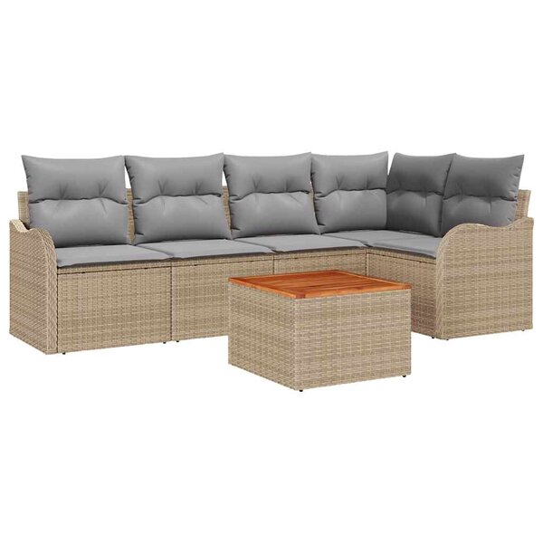 vidaXL Ensemble de canapé de jardin 6 Pièces Beige Poly rotin