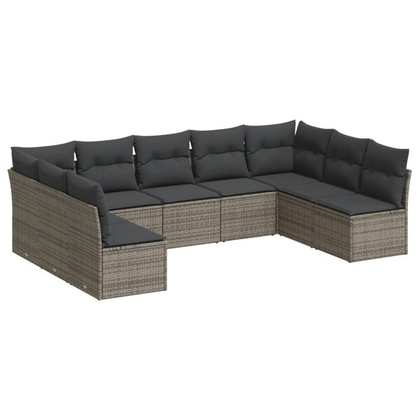 vidaXL Salon de jardin 9 Pièces avec coussins gris résine tressée