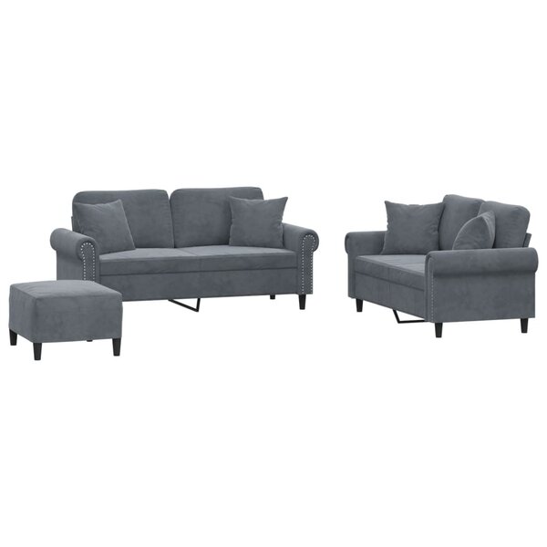 vidaXL Ensemble de canapés 3 Pièces avec coussins gris foncé velours