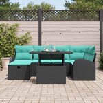 vidaXL Ensemble de canapé de jardin avec coussin 7 Pièces Noir Poly rotin
