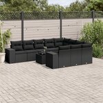 vidaXL Salon de jardin 11 Pièces avec coussins noir résine tressée