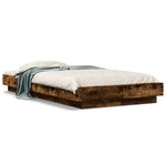 vidaXL Cadre de lit et lumières LED sans matelas chêne fumé 90x190 cm